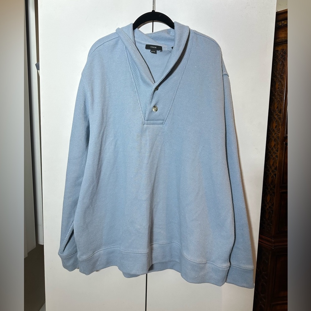 Vince Double Knit Shawl Collar Sweater Cardigan in Morning Blue Size XL NWT